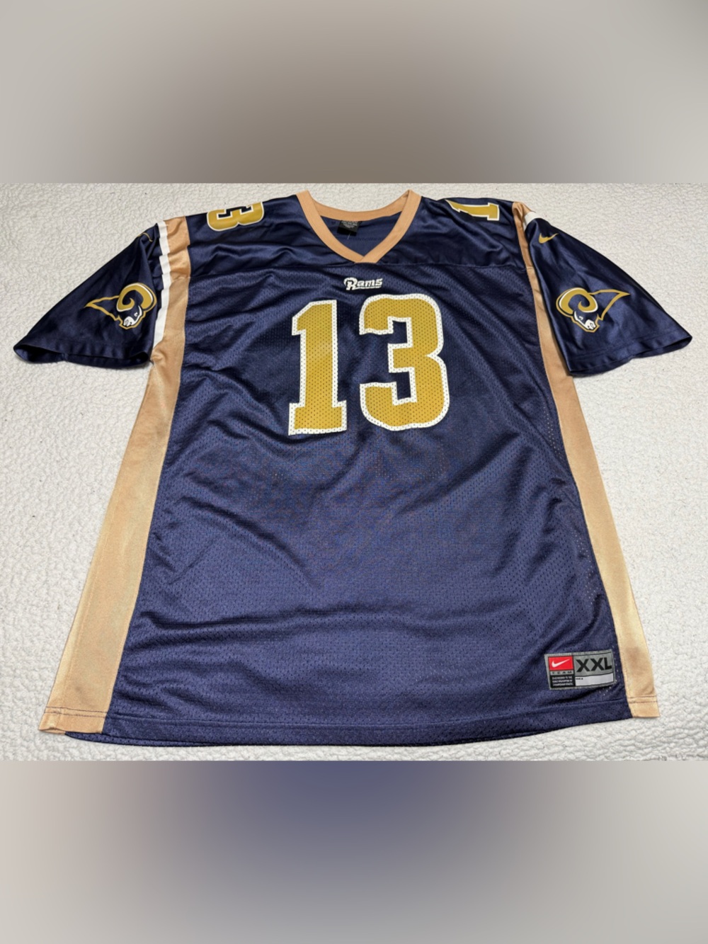 Vintage St Louis Rams Jersey Mens Nike 2XL Blue Kurt Warner #13 Nike NO FLAWS